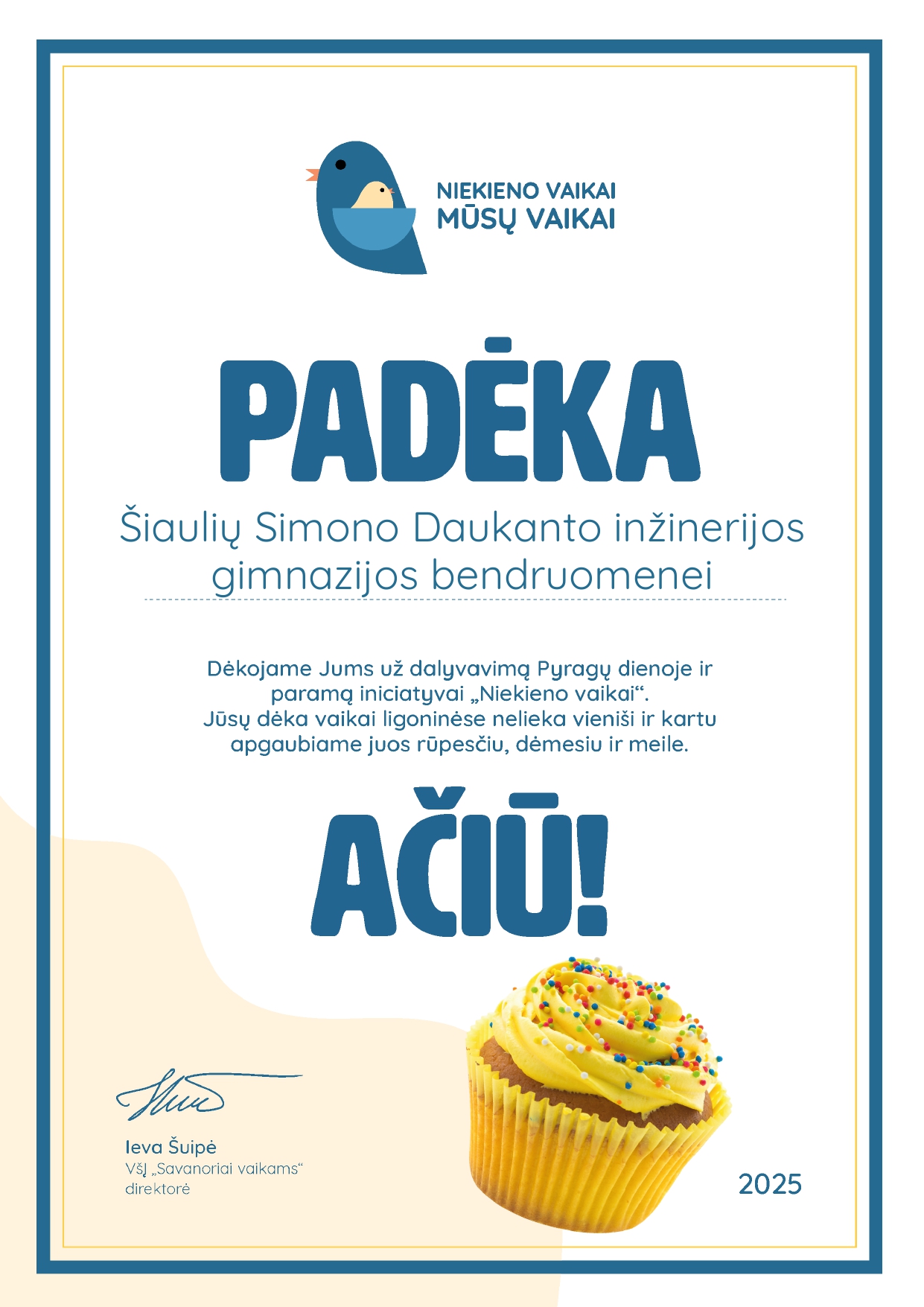 Padėka už dalyvavimą Pyragų dienos akcijoje